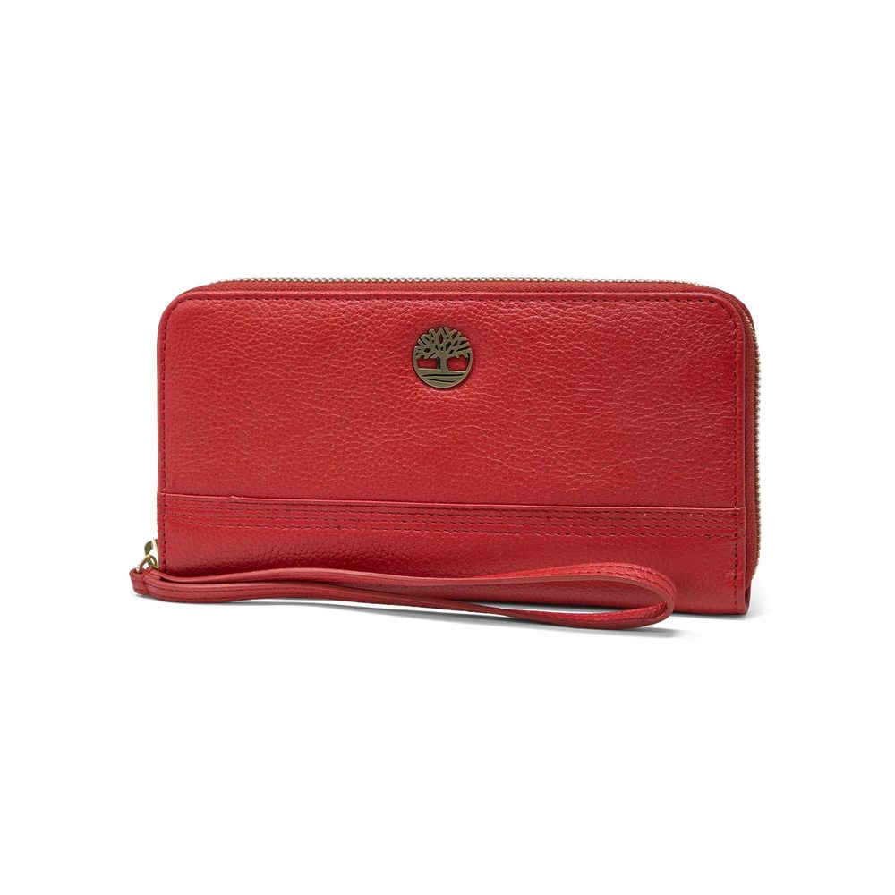 Leather Rfid Zip Around Wallet Clutch With Wristlet Strap, Cherry >:(